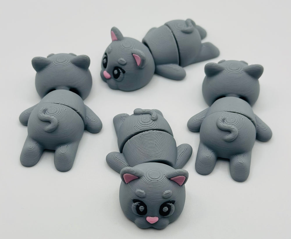 Mini Flexi Gray Kitties– With Tiny Pink Heart Noses