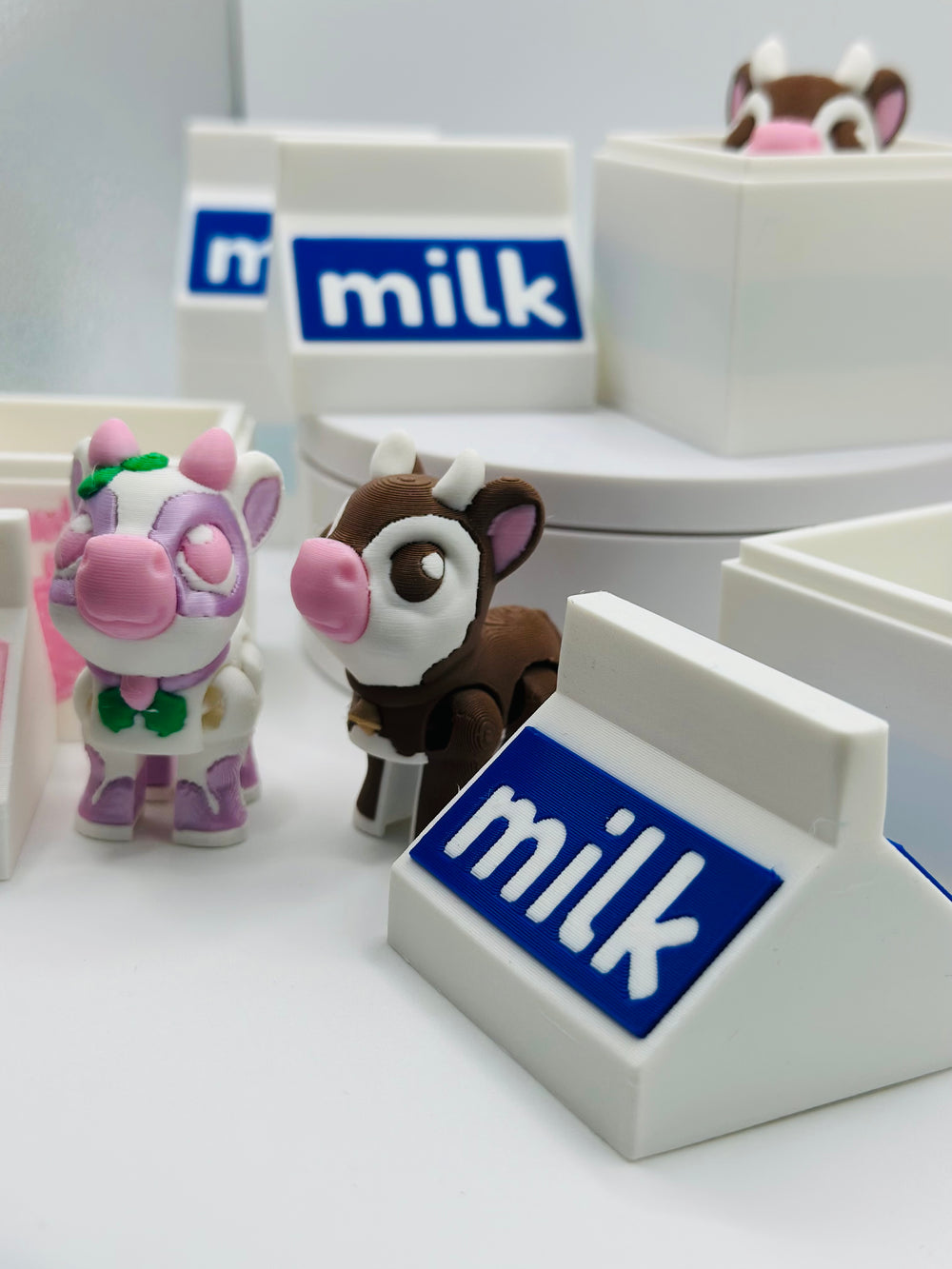 Mini Moo Crew- Tiny 3D Printed Cows with Matching Milk Crate