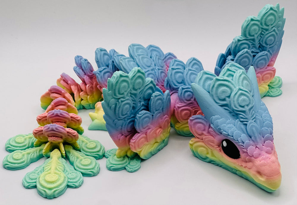 Whimsical 3D Printed Peacock Dragon – Pastel Fantasy Edition