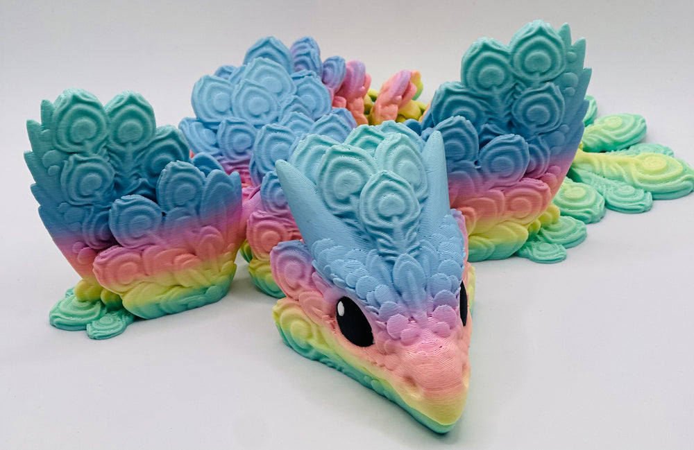 Whimsical 3D Printed Peacock Dragon – Pastel Fantasy Edition