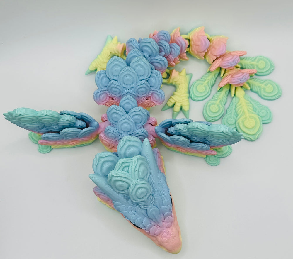 Whimsical 3D Printed Peacock Dragon – Pastel Fantasy Edition