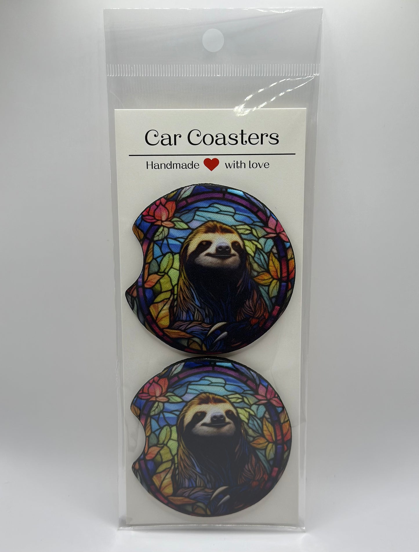 Sloth Mosaic Neoprene Car Coasters