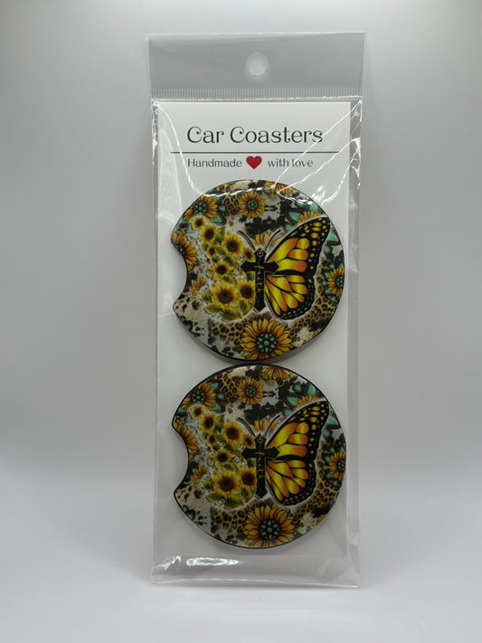 Sunflower Butterfly Neoprene Car Coasters