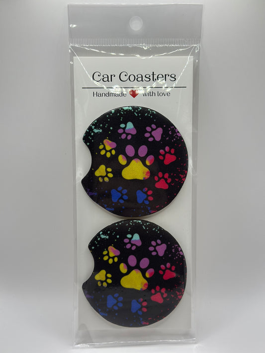 Colorful Paw Print Neoprene Car Coasters