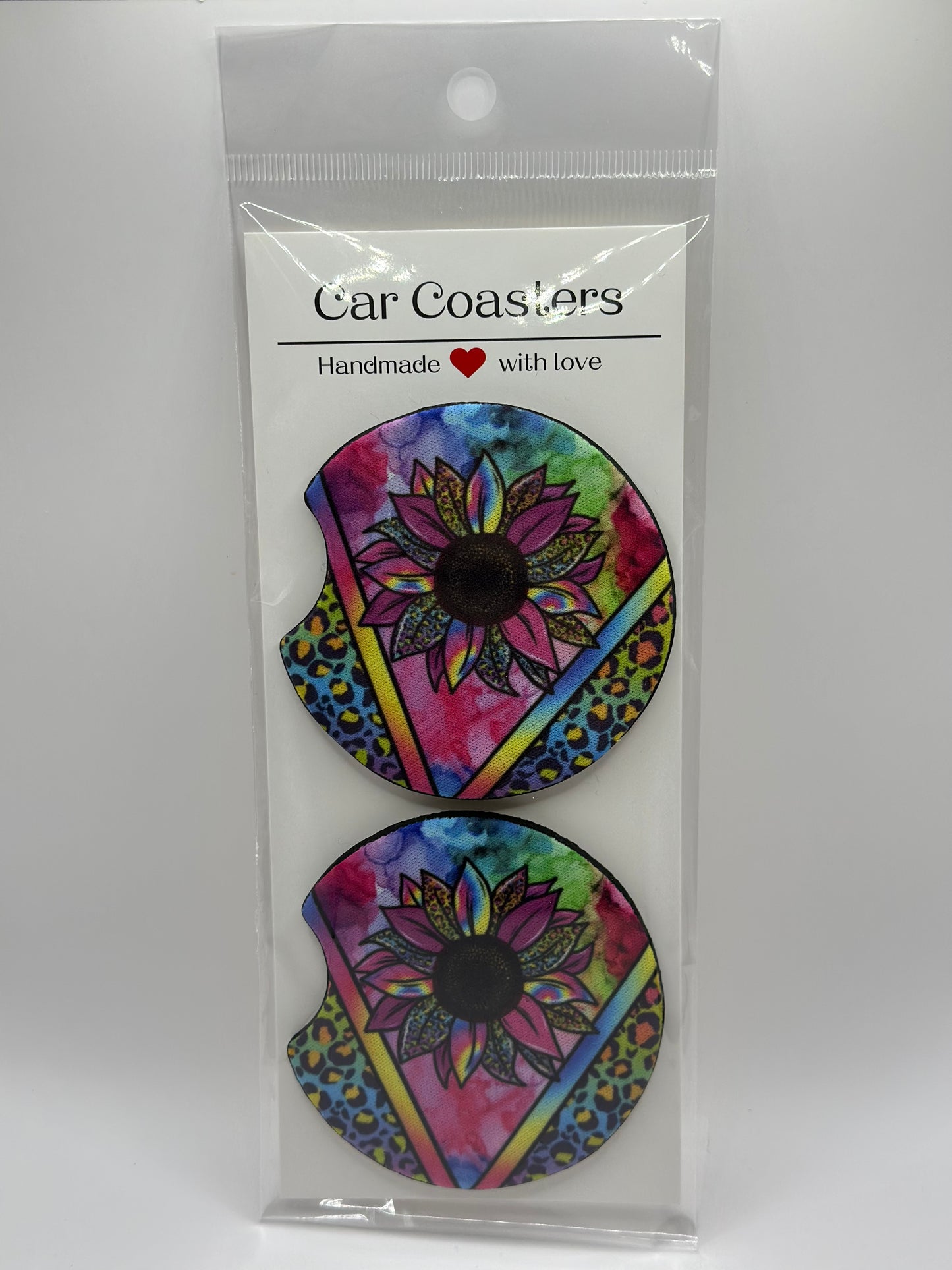 Tie Dye Sunflower Neoprene Car Coasters