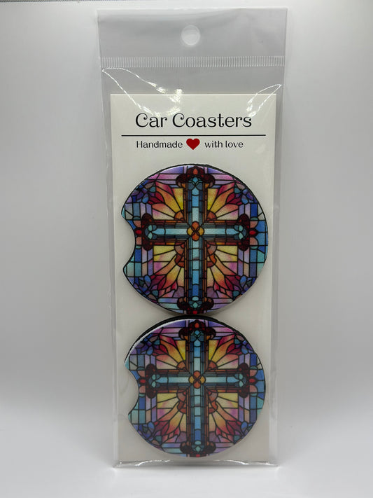 Cross Mosaic Neoprene Car Coasters